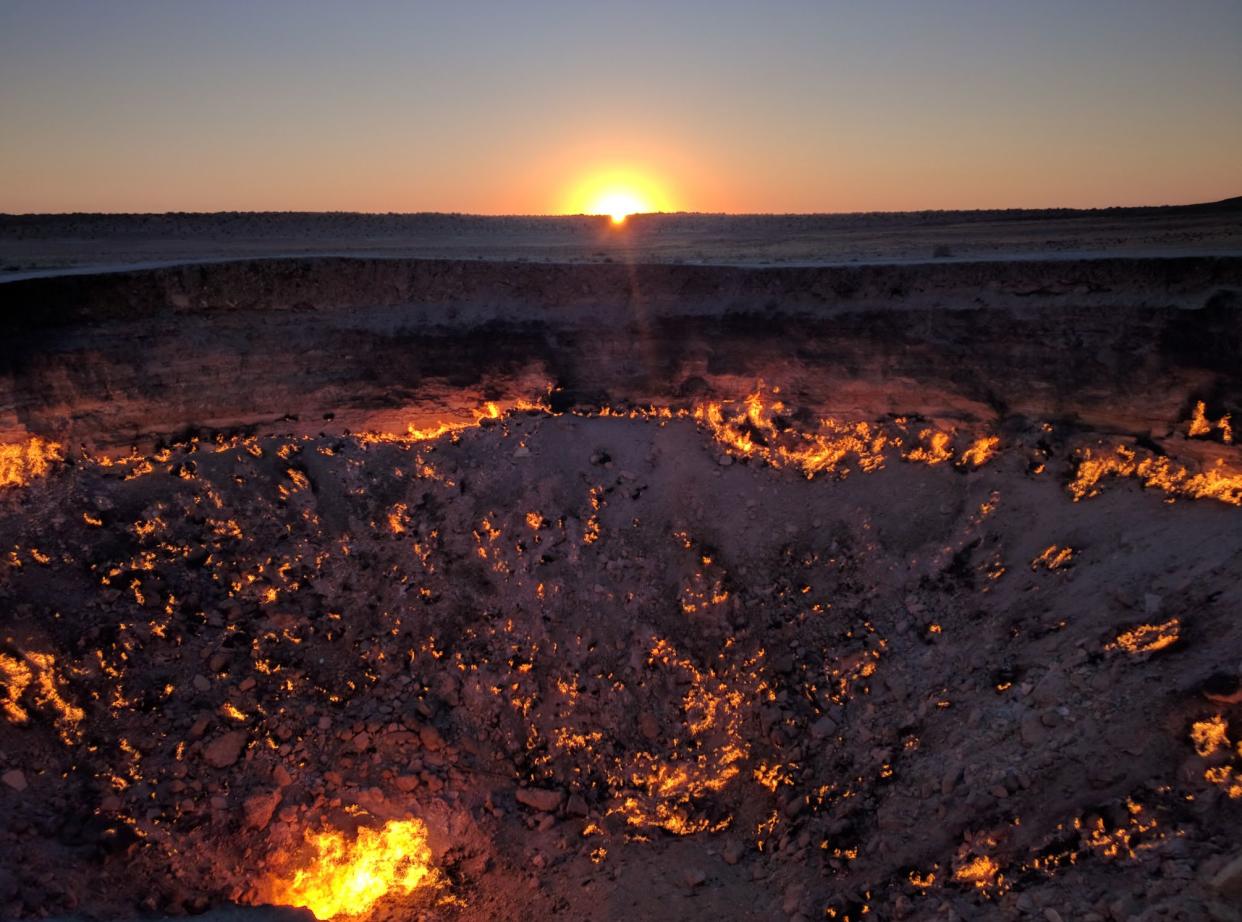 Darvaza gas crater, also known as the Door to Hell in Turkmenistan.