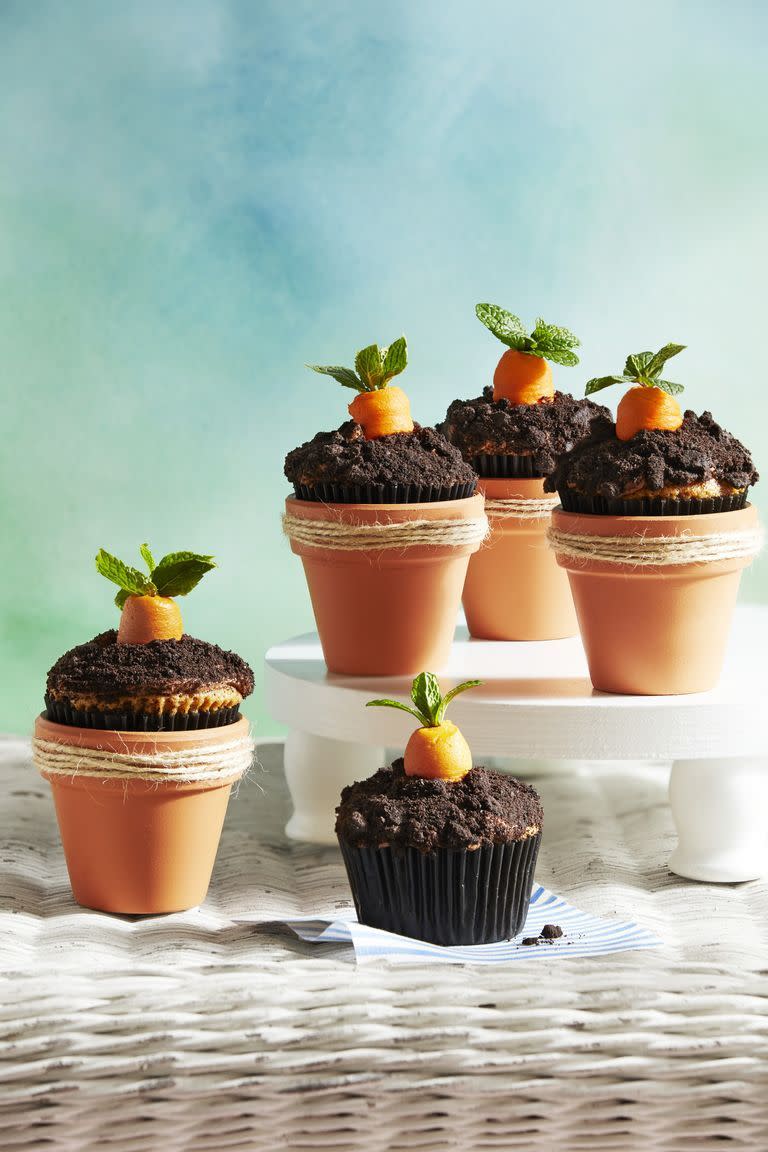 <p>Despite not being the most fall-y vegetable, these carrot patch cupcakes are adorable, and they do have fall colors. </p><p><em><strong>Get the recipe at <a href="https://www.countryliving.com/food-drinks/a30876020/carrot-patch-cupcakes-recipe/" rel="nofollow noopener" target="_blank" data-ylk="slk:Country Living.;elm:context_link;itc:0;sec:content-canvas" class="link ">Country Living.</a></strong></em></p><p><strong>What You'll Need:</strong> <a href="https://www.amazon.com/Terracotta-Ceramic-Pottery-Succulents-Drainage/dp/B07RT6HK39/?tag=syn-yahoo-20&ascsubtag=%5Bartid%7C10070.g.1966%5Bsrc%7Cyahoo-us" rel="nofollow noopener" target="_blank" data-ylk="slk:Mini terracotta pots;elm:context_link;itc:0;sec:content-canvas" class="link ">Mini terracotta pots</a> ($16 for 24, Amazon)</p>
