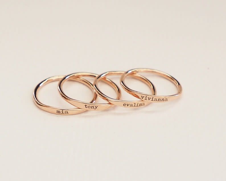 15) Custom Delicate Name Stacking Rings