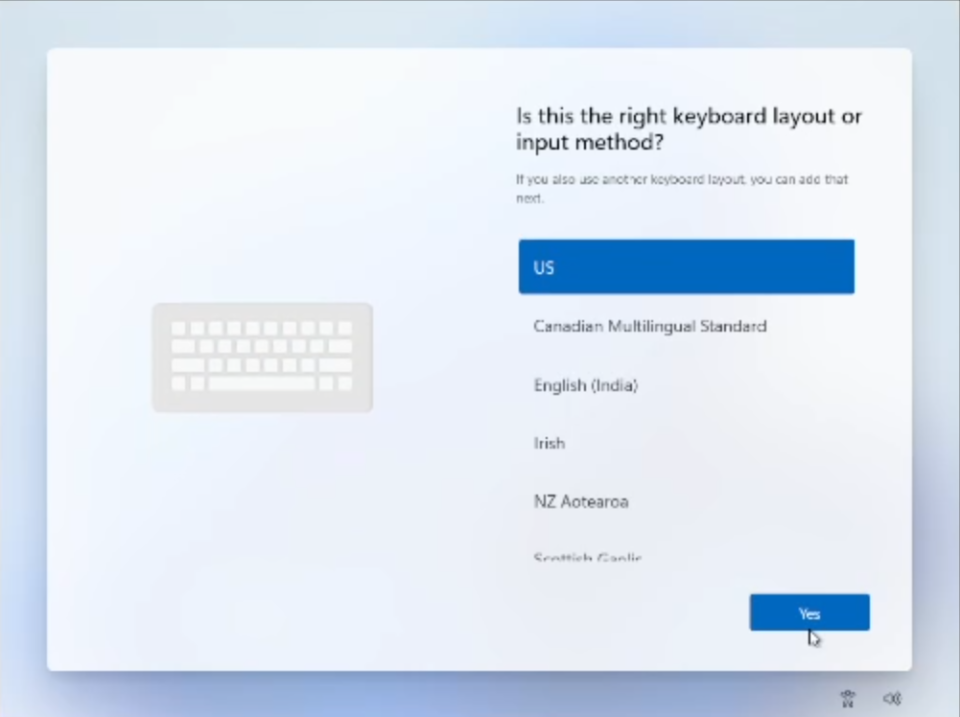 win 11 install keyboard chioce