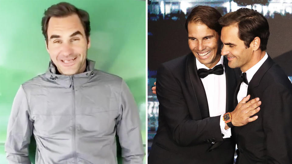 Roger Federer (pictured left) delivering a heartwarming speech and Rafael Nadal (pictured left) hugging Federer.