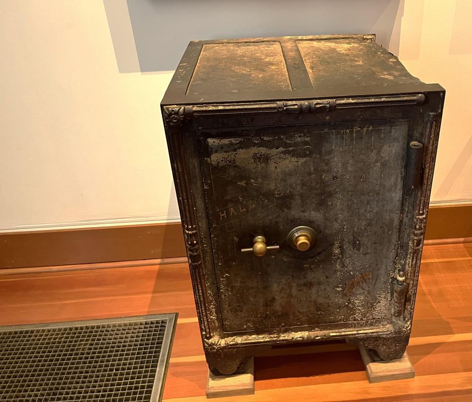 The Courthouse display at Shasta State Historic Park includes a safe that contained the keys to the jail cell in Redding that held John and Charles Ruggles. A lynch mob blew open the safe, obtained the keys, broke the Ruggles brothers out of jail and took them to a nearby location in Redding and hanged them for holding up a stage in May 1892.