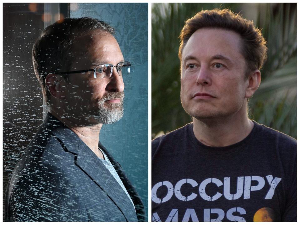 A side-by-side composite image of Twitter whistleblower Peiter Zatko (left) and Elon Musk (right).