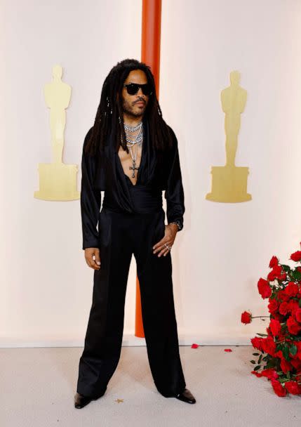 PHOTO: Lenny Kravitz poses on the champagne-colored red carpet during the Oscars arrivals at the 95th Academy Awards in Hollywood, Los Angeles, March 12, 2023. (Eric Gaillard/Reuters)