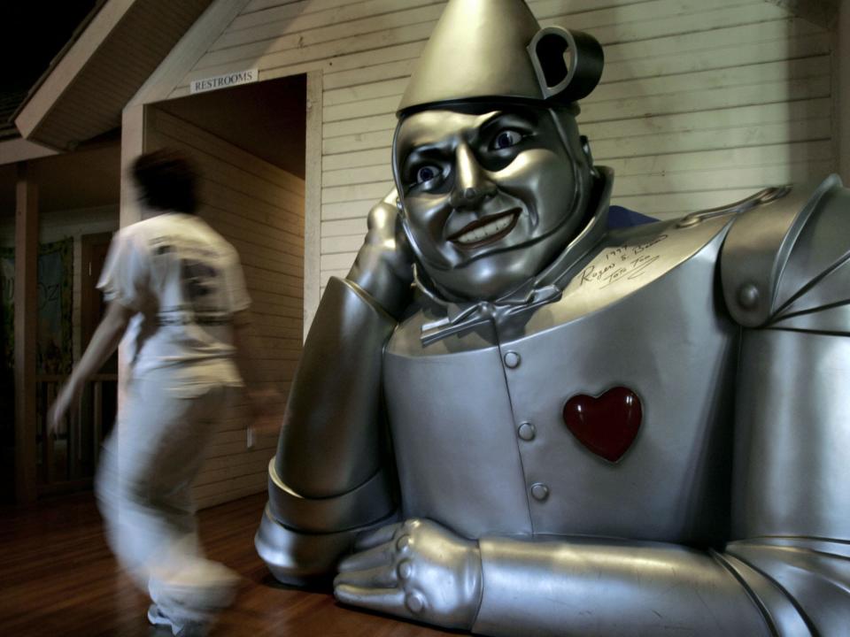A larger-than-life tin man at the Wizard of Oz Museum in Wamego, Kansas