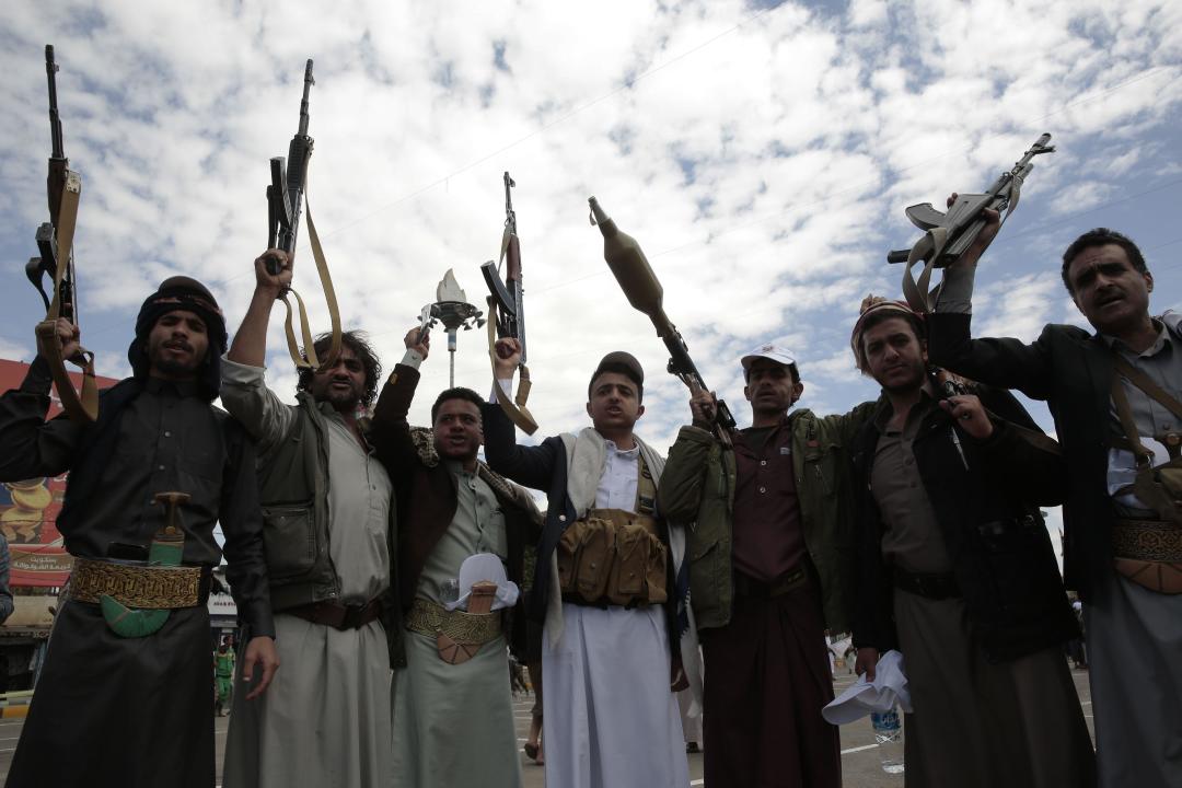 Armed supporters of Yemen's Houthi followers take part in a pro-Palestinian protest amid the ongoing battle in Palestine.