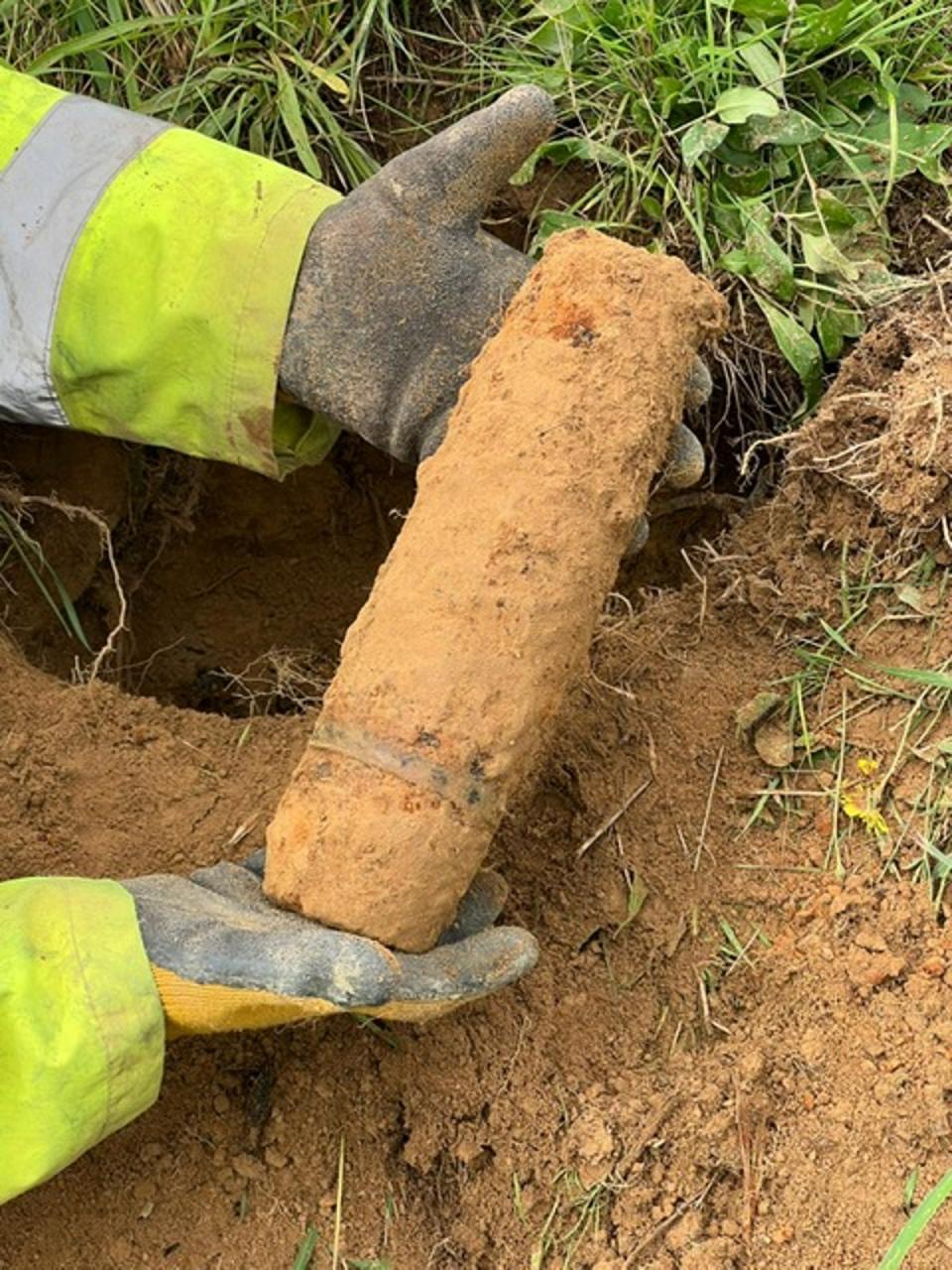 An American 75mm tank shell, found by the archaeologists during their excavations (Battlefield Archaeology Group)