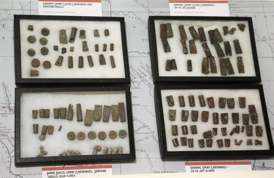 Displays of items found at Chimney Creek Ranch in Shackelford County, where for about 30 months, stages owned by the Butterfield Overland Mail Company passed through before the Civil War.