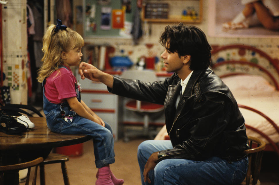 UNITED STATES - OCTOBER 27:  FULL HOUSE - "Educating Jesse" - Season Six - 10/27/92, Jesse (John Stamos) had Michelle (Ashley Olsen) promise that she'd never be a quitter.,  (Photo by ABC Photo Archives/Disney General Entertainment Content via Getty Images)