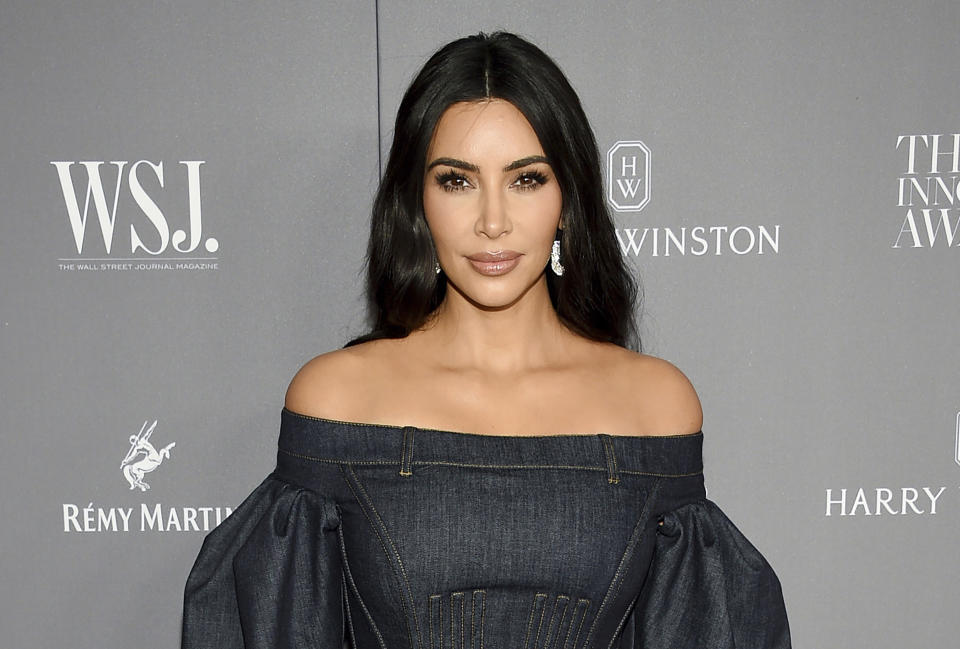 FILE - In this Nov. 6, 2019, file photo, Kim Kardashian attends the WSJ. Magazine 2019 Innovator Awards at the Museum of Modern Art on in New York. Kardashian West is hosting "Saturday Night Live," on Oct. 9, 2021. (Photo by Evan Agostini/Invision/AP, File)