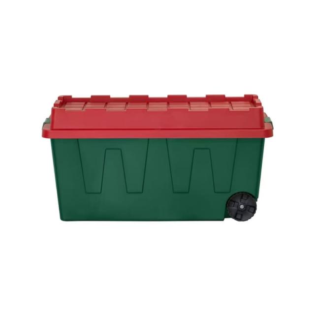 HOMZ Durabilt 27 Gallon Heavy Duty Holiday Storage Tote, Green/Red