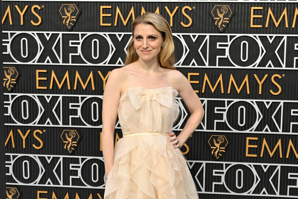 US actress Annaleigh Ashford arrives for the 75th Emmy Awards at the Peacock Theatre at L.A. Live in Los Angeles on January 15, 2024. (Photo by Robyn BECK / AFP) (Photo by ROBYN BECK/AFP via Getty Images)