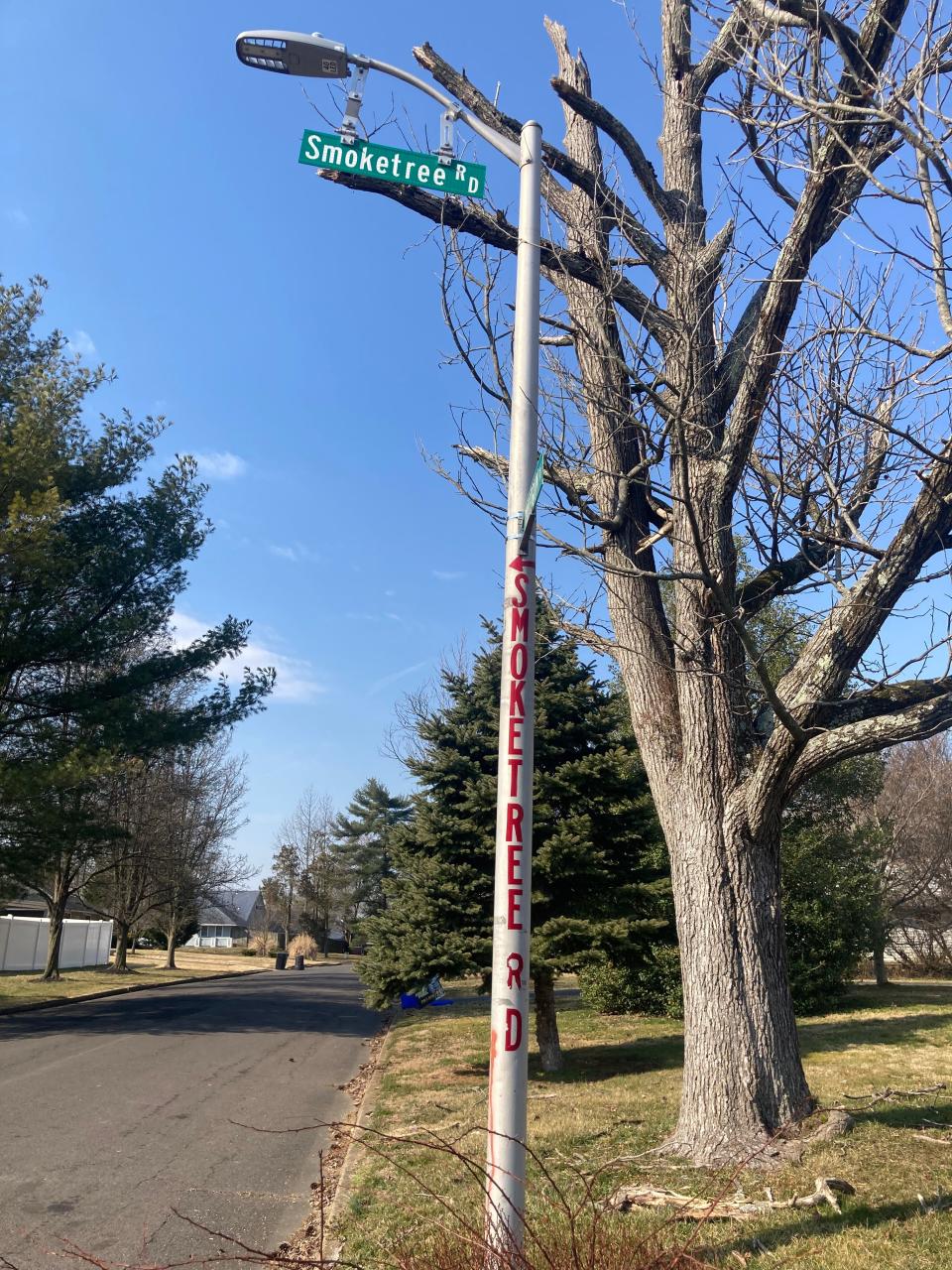Smoketree Road in Snowball Gate is probably the most stolen street sign in Levittown. Middletown even greased the poles to keep thieves away, but finally had to bolt the sign at the top of the light pole, where it has remained untouched for several years.