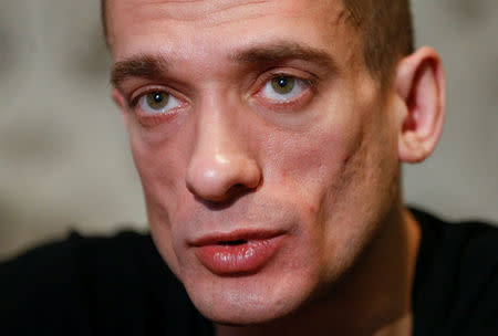 Russian artist Pyotr Pavlensky speaks during an interview with Reuters in Kiev, Ukraine, January 4, 2017. Picture taken January 4, 2017. REUTERS/Valentyn Ogirenko