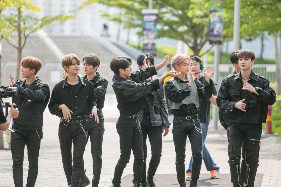 Stray Kids arrives on the red carpet. (PHOTO: Kamp Singapore)