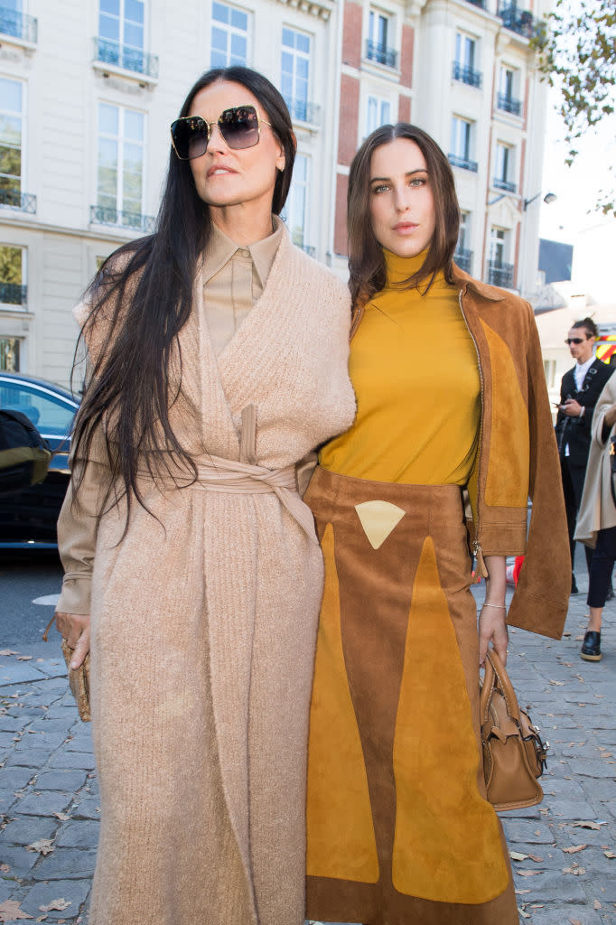 Demi Moore and Scout Willis attend the Chloe Womenswear Spring/Summer 2022 and channel all the 70s vibes. (Getty Images)
