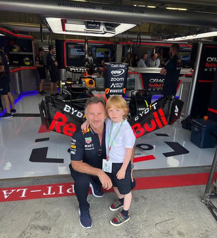 <p>Geri Halliwell Instagram</p> Christian Horner with his son Monty