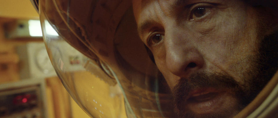 This image released by Netflix shows Adam Sandler in a scene from "Spaceman." (Netflix via AP)