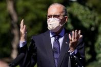 Larry Kudlow speaks after U.S. President Trump announced he tested positive for the coronavirus disease (COVID-19) in Washington