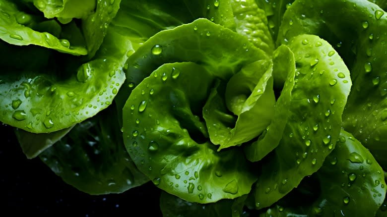 Close-up of dewy lettuce