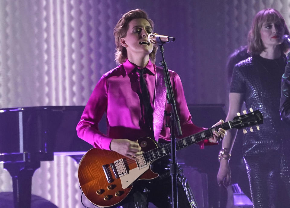 FILE - Brandi Carlile performs at the 65th annual Grammy Awards in Los Angeles on Feb. 5, 2023. (AP Photo/Chris Pizzello)