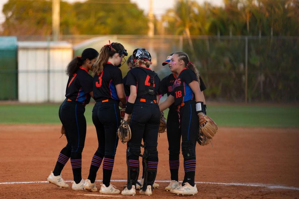 The Palm Beach Gardens softball team competes against Jupiter on Friday, April 5, 2024.