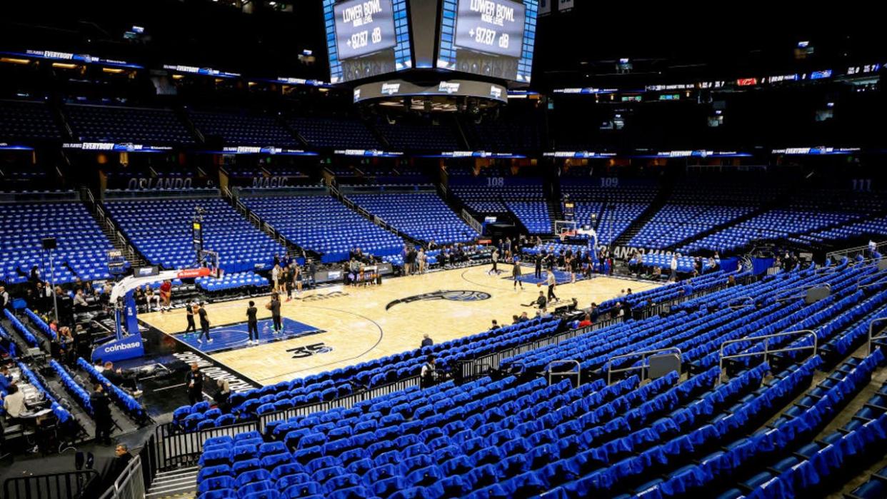 <div>ORLANDO, FL - APRIL 27: An overview inside of the Kia Center before the Orlando Magic host the Cleveland Cavaliers prior to Game Four of the First Round of the 2024 NBA Eastern Conference Playoffs on April 27, 2024 in Orlando, Florida. NOTE TO USER: User expressly acknowledges and agrees that, by downloading and or using this photograph, User is consenting to the terms and conditions of the Getty Images License Agreement. (Photo by Don Juan Moore/Getty Images)</div>