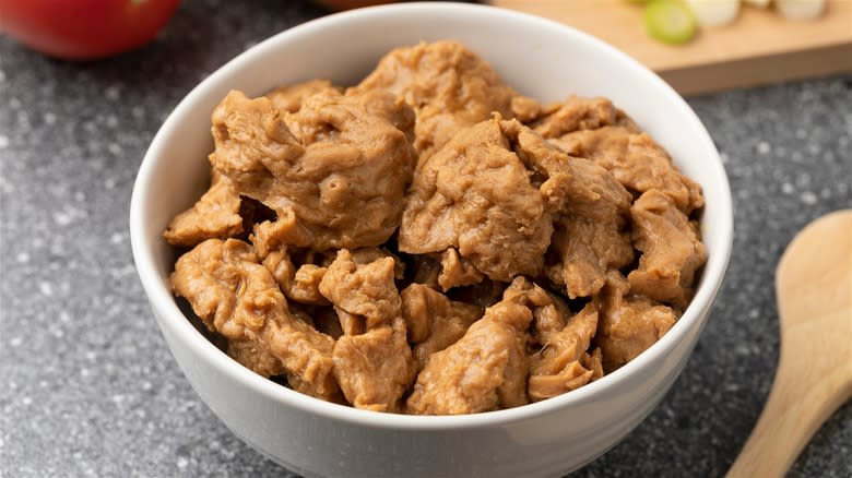 Bowl of raw seitan pieces