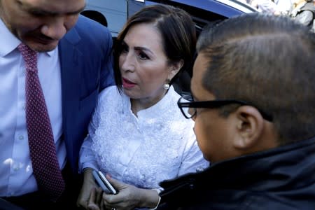 FILE PHOTO: Former Minister of Social Development Rosario Robles arrives for a hearing on corruption charges at a court in Mexico City