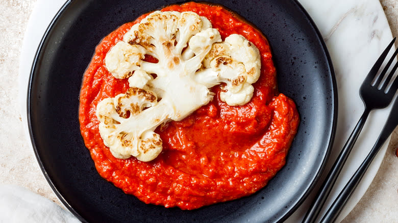 cauliflower steak with romesco sauce