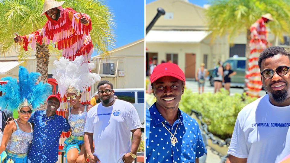 Pictured is Kaschief Hamilton and Randolph Donovan who saved a girls life in the US Virgin Islands, posing with entertainers and by themselves.