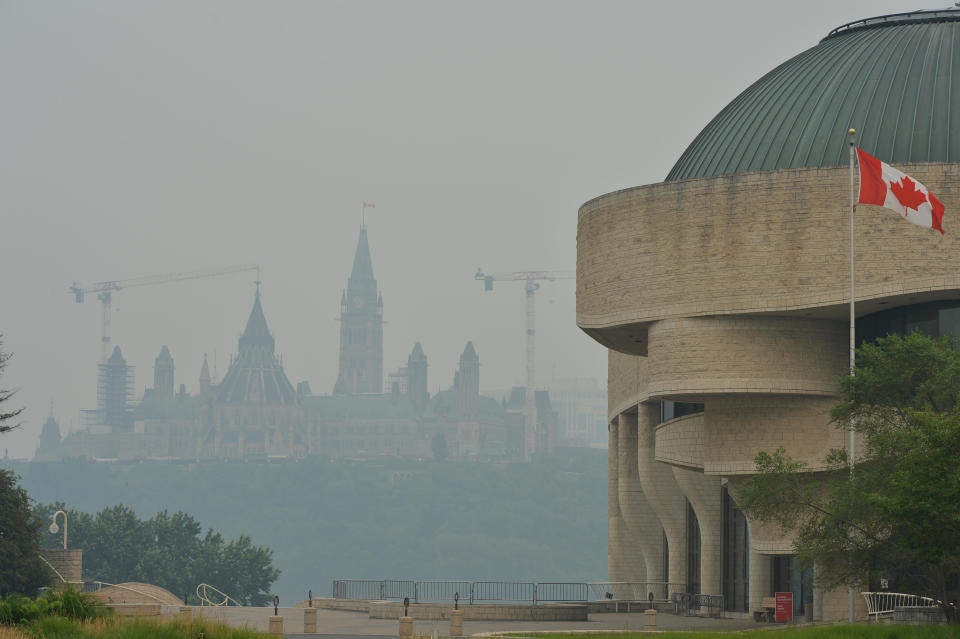 A view of the city as the smoke from forest fires reaching to the center of Ottawa again with the effects of wind, in Canada on June 25, 2023. / Credit: Kadri Mohamed/Anadolu Agency via Getty Images