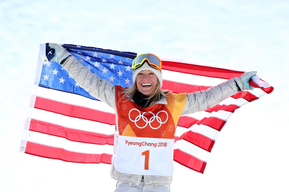 <p>Gold medalist Jamie Anderson of the United States poses during the victory ceremony for the Snowboard Ladies’ Slopestyle Final on day three of the PyeongChang 2018 Winter Olympic Games at Phoenix Snow Park on February 12, 2018 in Pyeongchang-gun, South Korea. (Photo by Cameron Spencer/Getty Images) </p>