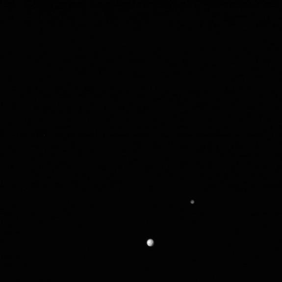 The full portrait of Pluto and and its largest moon Charon, taken by the Long Range Reconnaissance Imager (LORRI) instrument on board New Horizons, and released on June 29.