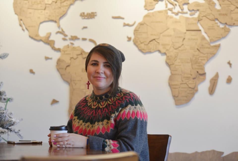 Inna Taylor and her husband Andrew started the nonprofit Changing the World, which is hosting a human trafficking awareness event on Wednesday at Great Awakening Coffee House in Hyannis. Inna Taylor was photographed Thursday at the coffee house.