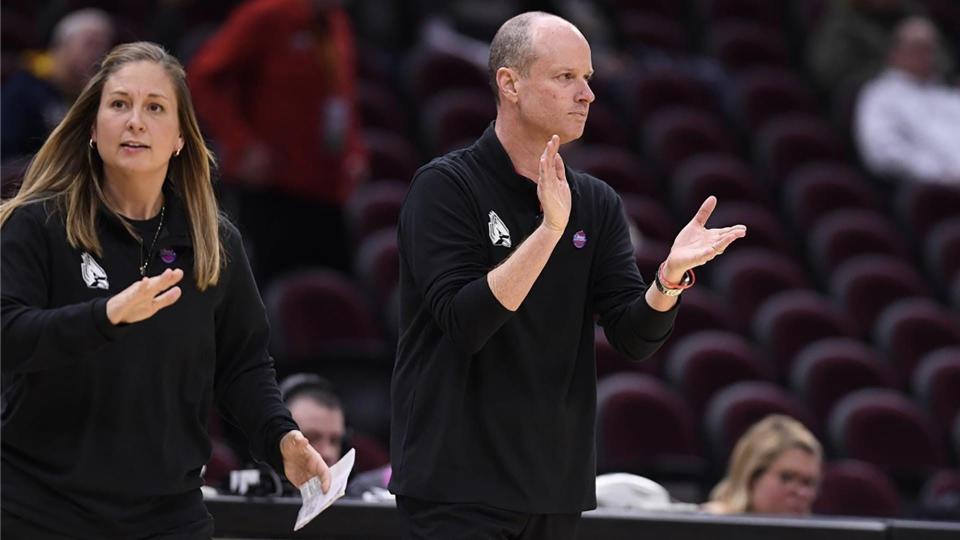 Ball State women's basketball associate head coach Audrey Spencer (left) and head coach Brady Sallee have worked with the Cardinals together for 11 years.