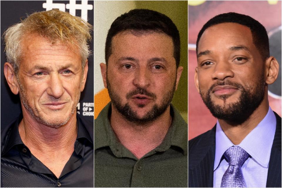 Sean Penn, Volodymyr Zelenskyy and Will Smith (Getty Images)