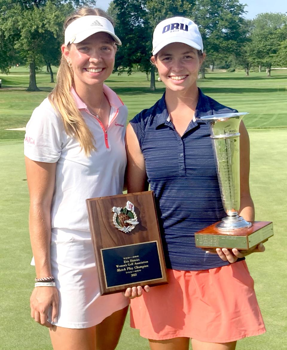 Sisters Lydia and Anna Swan pose after Sunday's final for the Erie District Women's Golf Association Match Play Tournament. Anna Swan, a returning senior at North East, defeated Lydia Swan, a returning sophomore at Oral Roberts University, 3 and 2 at North East's Lake View Country Club.
