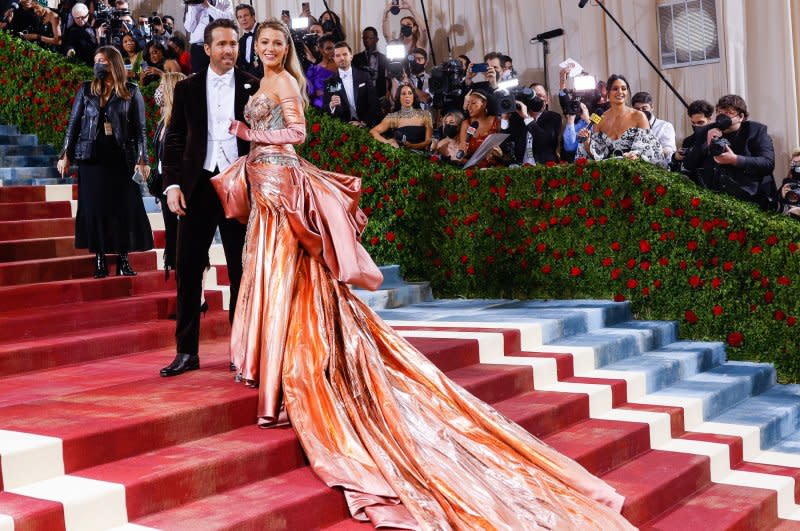 Ryan Reynolds and Blake Lively arrive on the red carpet for The Met Gala at The Metropolitan Museum of Art celebrating the Costume Institute opening of "In America: An Anthology of Fashion" in New York City in 2022. File Photo by John Angelillo/UPI