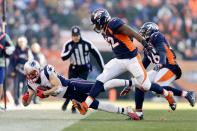 <p>New England Patriots wide receiver Julian Edelman (11) pulls in a pass ahead of Denver Broncos inside linebacker Corey Nelson (52) and free safety Darian Stewart (26) in the second quarter at Sports Authority Field at Mile High. Mandatory Credit: Isaiah J. Downing-USA TODAY Sports </p>