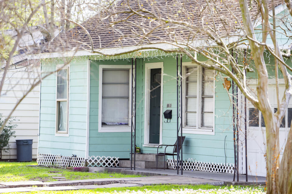 A home is shown in Galena Park, Texas, Sunday, Feb. 19, 2023, where, according to Harris County Sheriff Ed Gonzalez, a man killed three teenaged girls and himself on Saturday night. (Mark Mulligan/Houston Chronicle via AP)