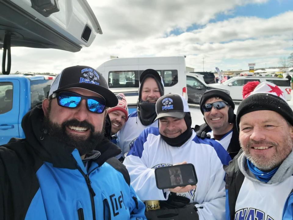 While Kenny was in the hospital, his pond hockey teammates gave him updates on the tournament via FaceTime. (Courtesy Dan Kenny)