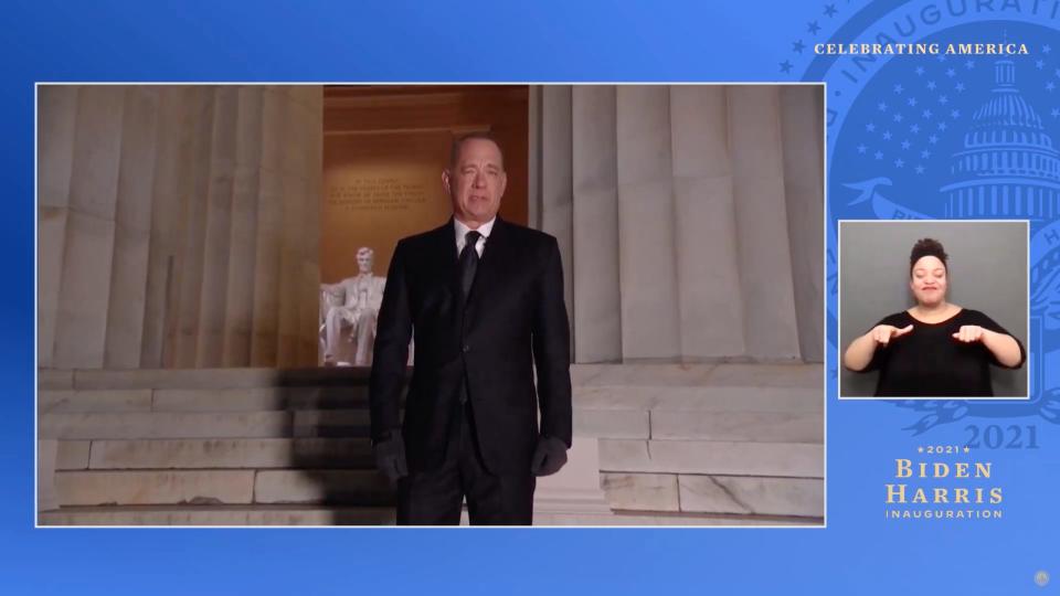 Tom Hanks hosts Joe Biden's "Celebrating America" inauguration celebration on Jan. 21, 2021. 