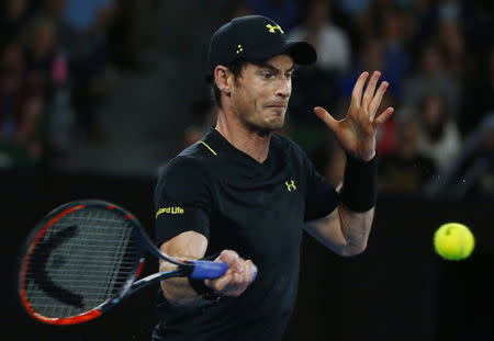 Tennis - Australian Open - Melbourne Park, Melbourne, Australia - 18/1/17 Britain's Andy Murray hits a shot during his Men's singles second round match against Russia's Andrey Rublev. REUTERS/Thomas Peter