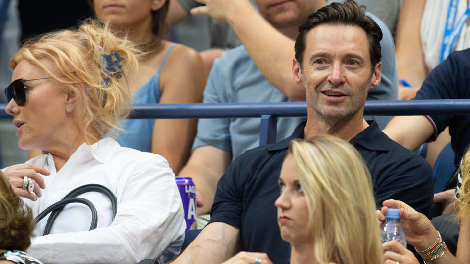 Deborra Lee Furness and Hugh Jackman attend Day 2 of the US Open. (Photo by Adrian Edwards/GC Images)