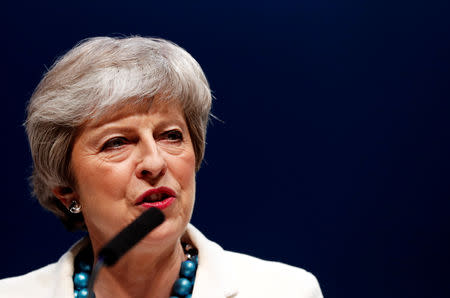 Britain's Prime Minister Theresa May speaks at the Scottish Conservative conference in Aberdeen, Scotland, Britain May 3, 2019. REUTERS/Russell Cheyne