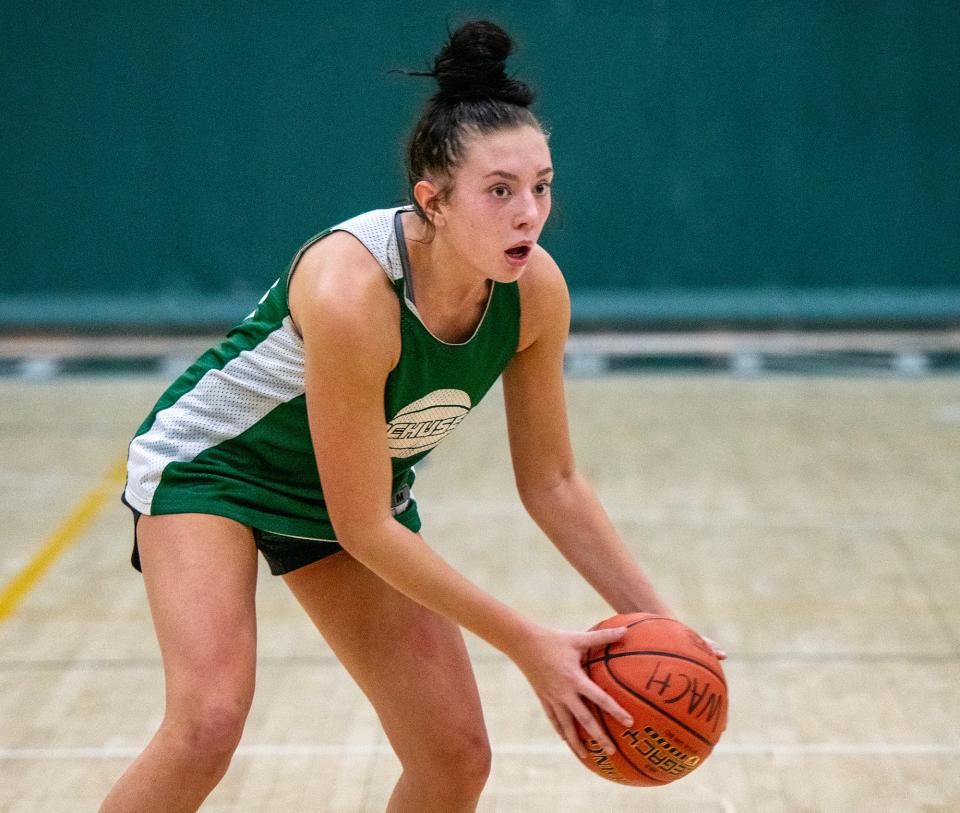 Wachusett Regional girls' basketball senior Mary Gibbons practices with her team earlier this week.