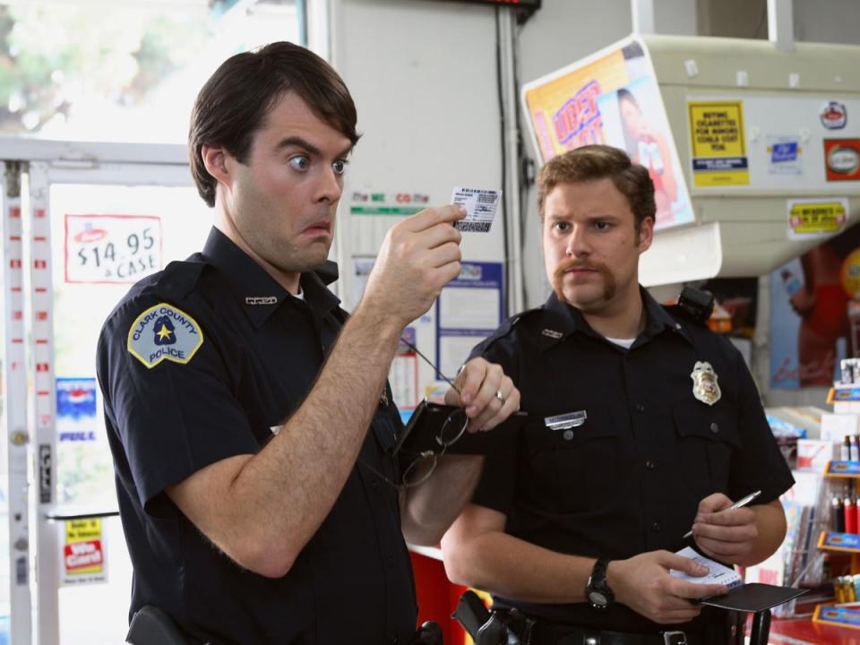 Hader (left) as a cop in the ribald 2007 comedy ‘Superbad’ (Melissa Moseley/Columbia/Sony/Kobal/Shutterstock)