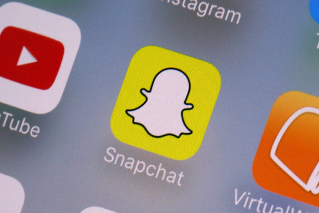 The Snapchat app is seen on a mobile device in New York, Aug. 9, 2017. (AP Photo/Richard Drew, File)