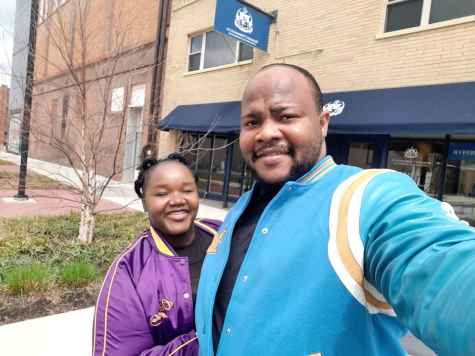 Gogo Kupa and Yannick Kapita, the two organizers of the upcoming Lipanda Day, pose in Park Plaza the location of the celebration of Congolese culture on Saturday.